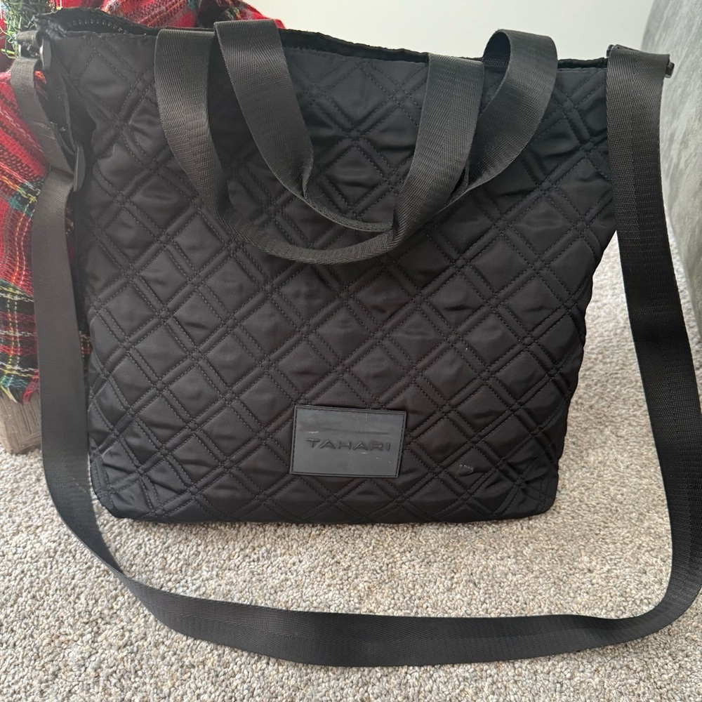 Tahari Black Quilted Nylon Tote/Shoulder Bag
